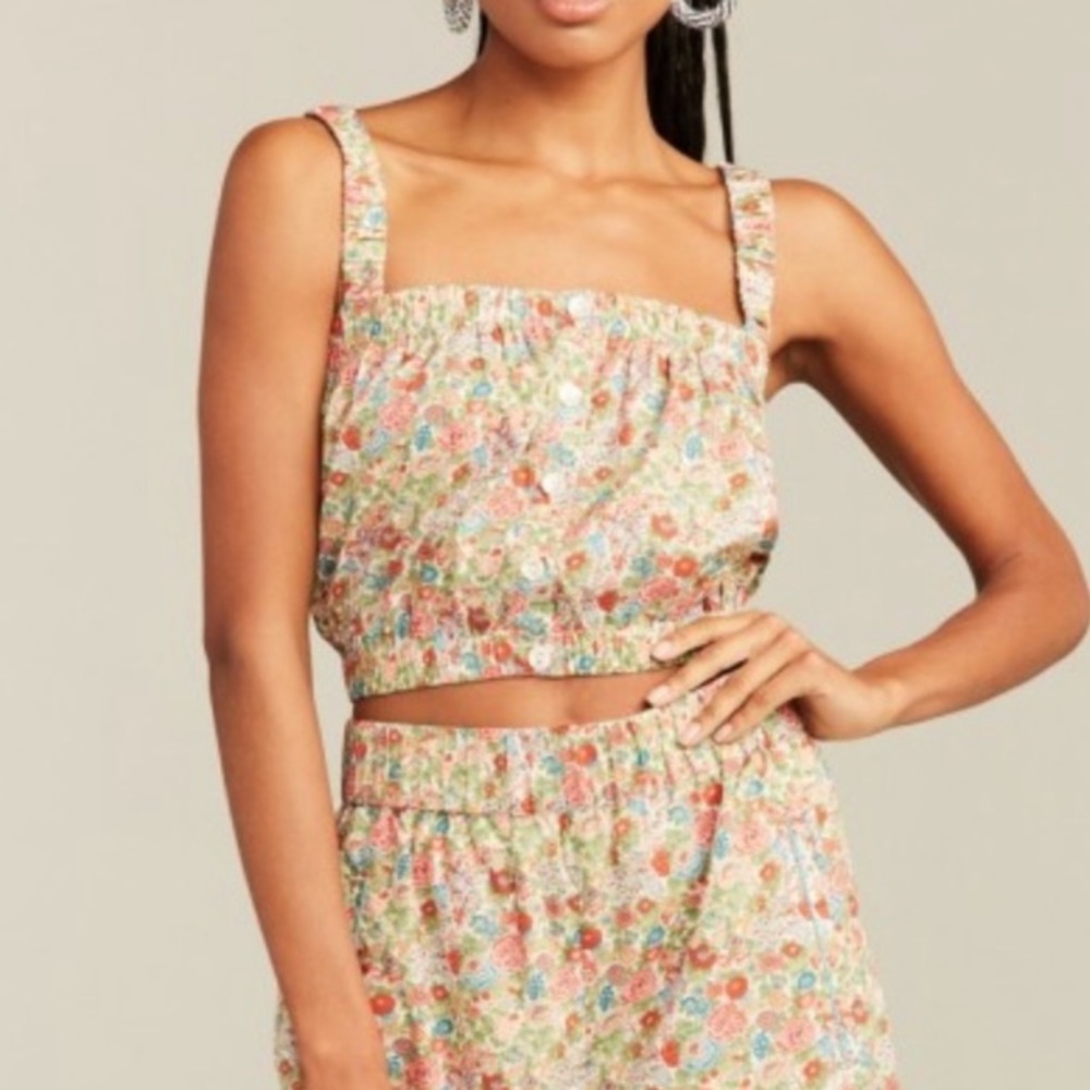 Roberta Roller Rabbit Floral Cotton Crop Tank Top in Pastel Multi
